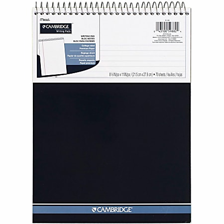 Cambridge® Stiff-Back Wire-Bound Notepad, Letter Size, College Rule, Navy