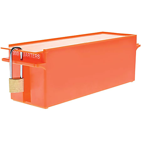 Nadex Coins AEX1-1013 Large Capacity Rolled Coin Storage Box (Quarters) - External Dimensions: 3.4" Length x 11.5" Width x 3.6" Height - 1200 x Coin - Padlock, Zipper Closure - Stackable - Orange - For Coin, Transportation