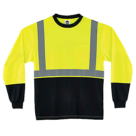 Ergodyne GloWear 8291BK Type-R Class 2 Long-Sleeve T-Shirt, 4XL, Black/Lime