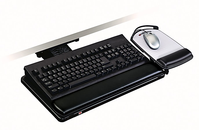 3M™ Underdesk Knob-Adjustable Keyboard Tray, Black, T32809