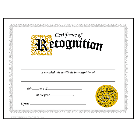 TREND Certificate of Recognition Classic Certificates, 8 1/2" x 11", Multicolor, Pack Of 30