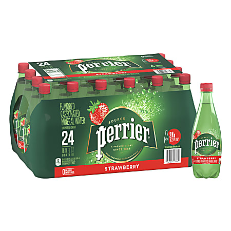 Perrier Flavored Sparkling Mineral Water, Strawberry, 16.9 Oz, Pack Of 24 Bottles