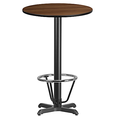 Flash Furniture Laminate Round Table Top With Bar-Height Table Base And Foot Ring, 43-1/8"H x 24"W x 24"D, Walnut/Black