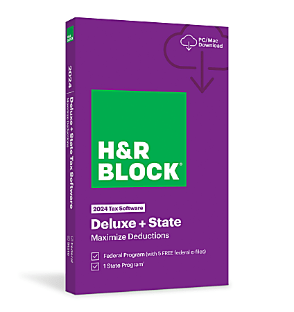H&amp;R Block Deluxe + State Tax Software, 2024, Windows/Mac, Product Key/Download
