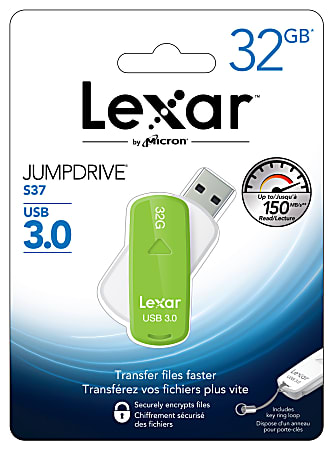 Lexar® JumpDrive® S37 USB 3.0 Flash Drive, 32GB, Green, LJDS37-32GABNL