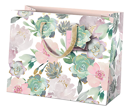Lady Jayne Gift Bag With Tissue Paper, Hang Tag, Horizontal, Garden Florals, 10"H x 8"W x 4"D