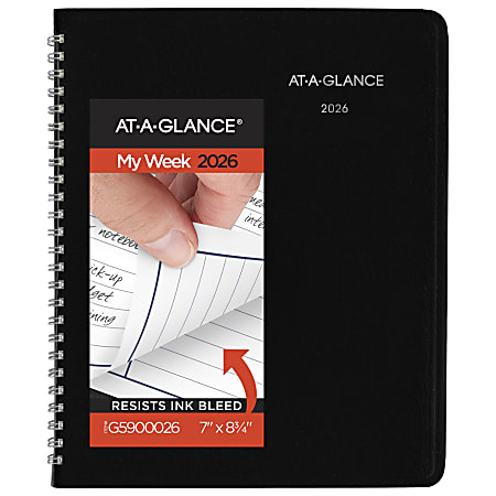 AT-A-GLANCE® DayMinder® 2026 Column Style Weekly Planner, Black, Medium, 7" x 8 3/4"