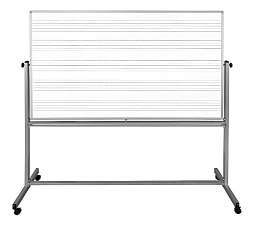 Luxor Magnetic Double-Sided Mobile Music Dry-Erase Whiteboard, 72" x 48", Aluminum Frame With Silver Finish