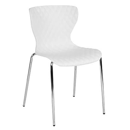 Flash Furniture Lowell Plastic Stack Chair with Patterned Back and Seat, White, Set of 5