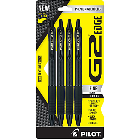 Pilot G2 Edge Gel Pens, Fine Point, 0.7 mm, Black Barrel, Black Ink, Pack Of 4 Pens