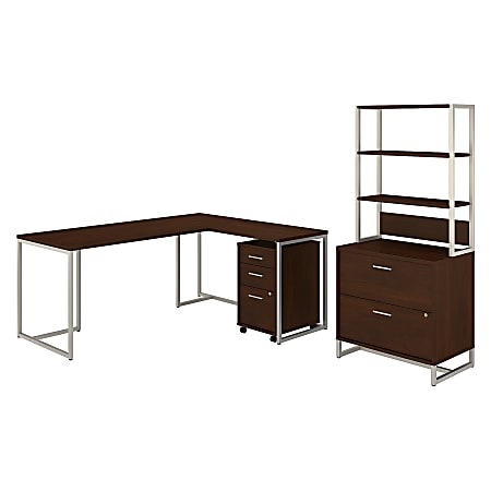 kathy ireland® Office by Bush Business Furniture Method 72"W L-Shaped Desk With 30"W Return, File Cabinets And Hutch, Century Walnut, Standard Delivery