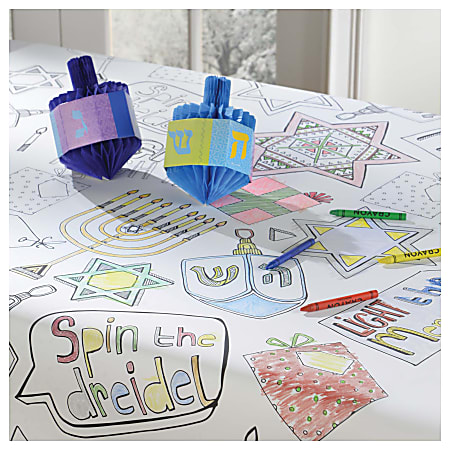 Amscan Hanukkah Color-In Paper Table Covers, 48" x 36", White, 1 Cover Per Pack, Case Of 3 Packs