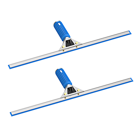Gritt Commercial Window Squeegee With Quick Release And Rubber Grip, 18”, Blue/Silver, Pack Of 2 Squeegees
