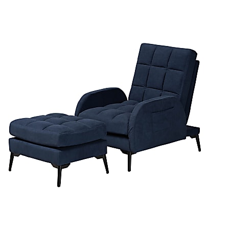 Baxton Studio Belden 2-Piece Recliner Chair And Ottoman Set, Navy Blue/Black