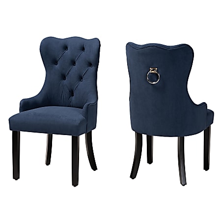 Baxton Studio Fabre Dining Chairs, Navy Blue/Dark Brown,