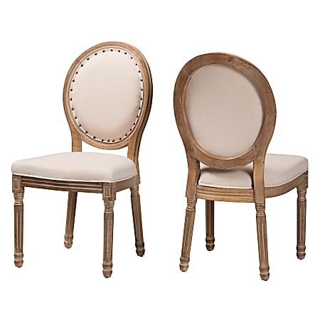 Baxton Studio Louis Dining Chairs, Beige/Antique Brown, Set Of 2 Chairs