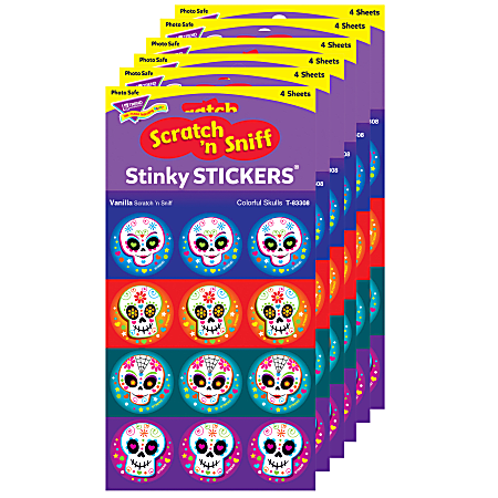 Trend Stinky Stickers, Colorful Skulls/Vanilla, 48 Stickers Per