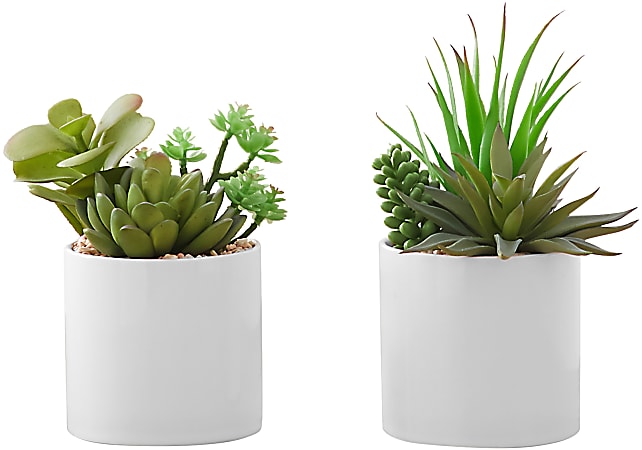 Monarch Specialties Katy 7”H Artificial Plants With Pots, 7”H x 5-1/2”W x 4-1/2”D, Green, Set Of 2 Plants