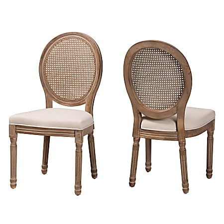Baxton Studio Louis Rattan Dining Chairs, Beige/Antique Brown, Set Of 2 Chairs