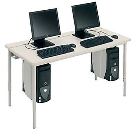 Bretford Basic Quattro Voltea Flip Top Computer Table, Mist Gray, Set Of 2