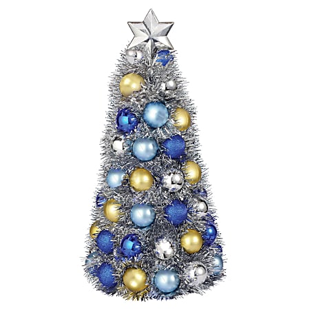 Amscan Chrismukkah Metallic Bulb Tree, 11-3/4" x 5-1/4", Gold/Silver/Blue