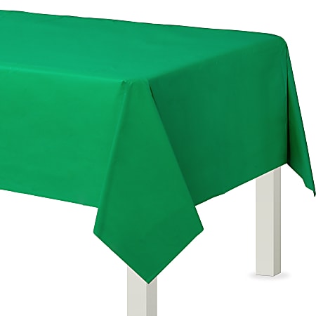 Amscan Flannel-Backed Vinyl Table Covers, 54” x 108”, Festive Green, Set Of 2 Covers