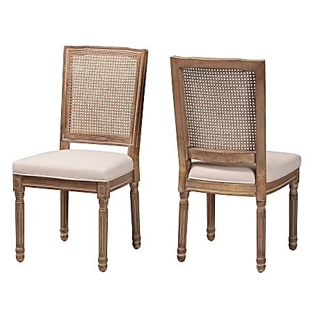 Baxton Studio Louane Rattan Dining Chairs, Beige/Antique Brown, Set Of 2 Chairs