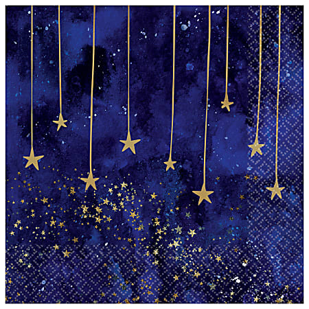 Amscan Midnight New Year's Eve 2-Ply Lunch Napkins, 6-1/2" x 6-1/2", Blue, 16 Napkins Per Pack, Case Of 5 Packs