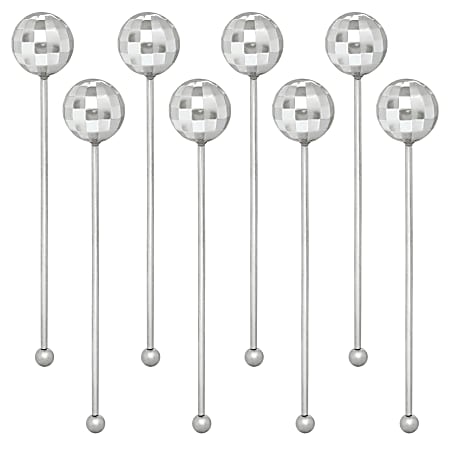 Amscan New Year's Disco Ball Drop Stirrers, 5-3/4" x 3/4", Silver, 12 Stirrers Per Pack, Case Of 5 Packs