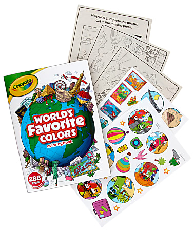 Crayola World's Favorite Colors Coloring Book, 288 Coloring Book Pages for Kids & Adults, Easy & Simple Designs, 1 Sticker Sheet
