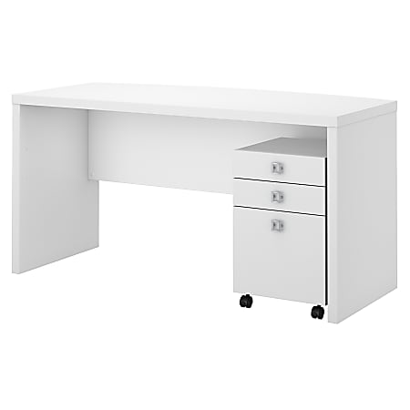 kathy ireland® Office by Bush Business Furniture Echo Bow Front Desk With Mobile File Cabinet, Pure White/Pure White, Standard Delivery