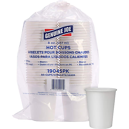 Genuine Joe 8 oz Disposable Hot Cups - 8 fl oz - White - Polyurethane - Hot Drink, Hot Drink, Beverage - 50 Pack - 5 / Bundle