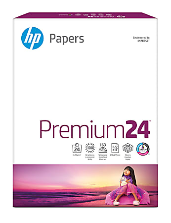 HP Premium24 Laser Paper, 1 Ream, Smooth, White, Letter Size (8 1/2" x 11"), Ream Of 500 Sheets, 24 Lb, 100 Brightness