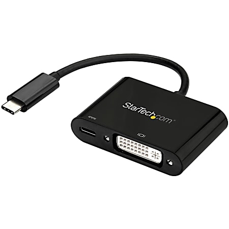 StarTech.com USB-C to DVI Adapter with Power Delivery (USB PD) - USB Type C Adapter - 1920 x 1200 - Black - Use this USB Type C adapter to output DVI video and charge your laptop using a single USB C port - USB display adapter - USB-C dongle - USB-C to D