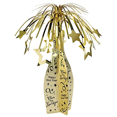 Amscan New Year's Champagne Bottle Centerpieces, 19" x 7", Gold, 1 Centerpiece Per Pack, Case Of 4 Packs