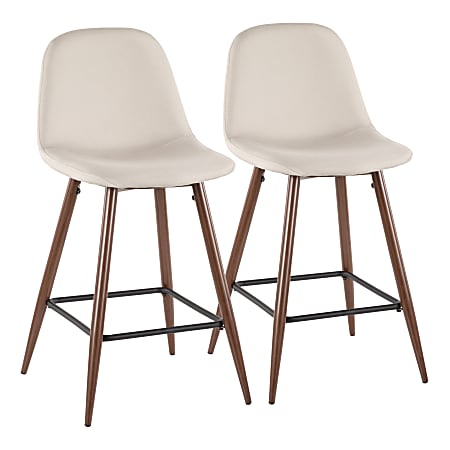 LumiSource Pebble Counter Stools, Walnut/Beige, Set Of 2 Stools