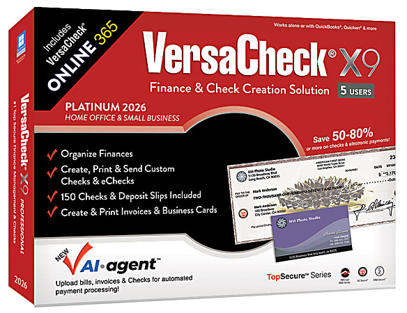 VersaCheck X9 Platinum 2026 + VersaCheck ONLINE Platinum Bundle, 5 Users, 1-Year Subscription, PC, Download