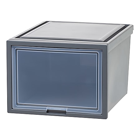 Iris® Storage Bin With Sliding Door, 14-1/4" x 16-1/8", Gray