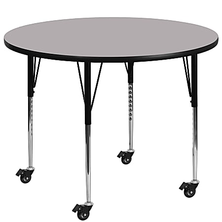 Flash Furniture Mobile Height Adjustable Thermal Laminate Round Activity Table, 30-3/8”H x 60''W, Gray