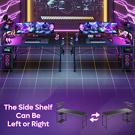 Bestier Gaming Computer Desk With RGB LED Lights And 4-Tier Storage Shelves, 61"W, Black Grained