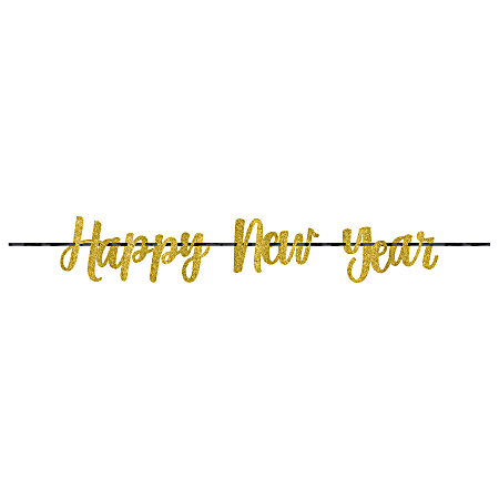 Amscan Happy New Year Glitter Ribbon Letter Banners, 8" x 144", Gold, 1 Banner Per Pack, Case Of 3 Packs