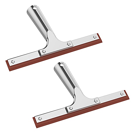 Gritt Commercial Window Squeegee With Double Natural Rubber Blade, 8”, Orange/Silver, Pack Of 2 Squeegees