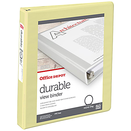 Office Depot® Durable View Binder, 1" Round Rings (175 Sheet Capacity), Yellow, 1 Binder