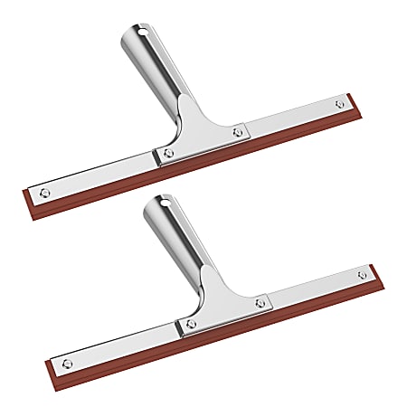 Gritt Commercial Window Squeegee With Double Natural Rubber Blade, 10”, Orange/Silver, Pack Of 2 Squeegees