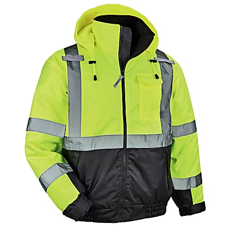 Ergodyne GloWear 8377 Type-R Class 3 Quilted Bomber Jacket, Large, Lime