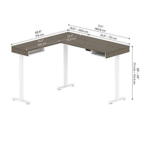 Bestar Viva 72 W L Shaped Standing Corner Desk Walnut GrayWhite