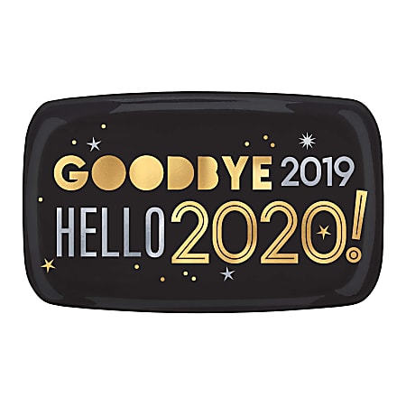 Amscan New Year's Hello 2020 Coupe Platters, 11" x 18", Multicolor, Set Of 3 Platters