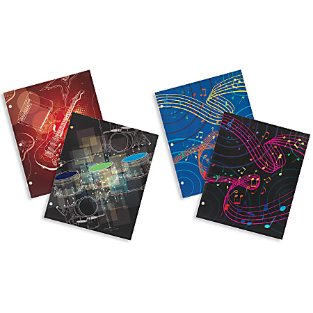 Music Portfolio Folders, 8 1/2" x 11", Pack Of 4