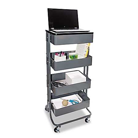 Vertiflex® Adjustable Multi-Use Storage Cart and Stand-Up Workstation, 15.25" x 11" x 18.5" to 39", Gray