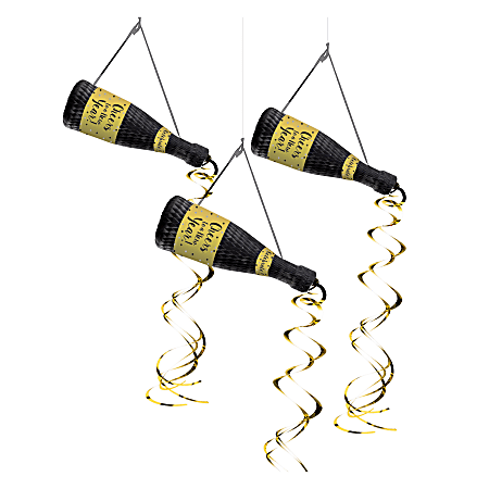 Amscan New Year's Bottle Hanging Decorations, 25-1/2" x 12-1/4", Black, 3 Decorations Per Pack, Case Of 2 Packs
